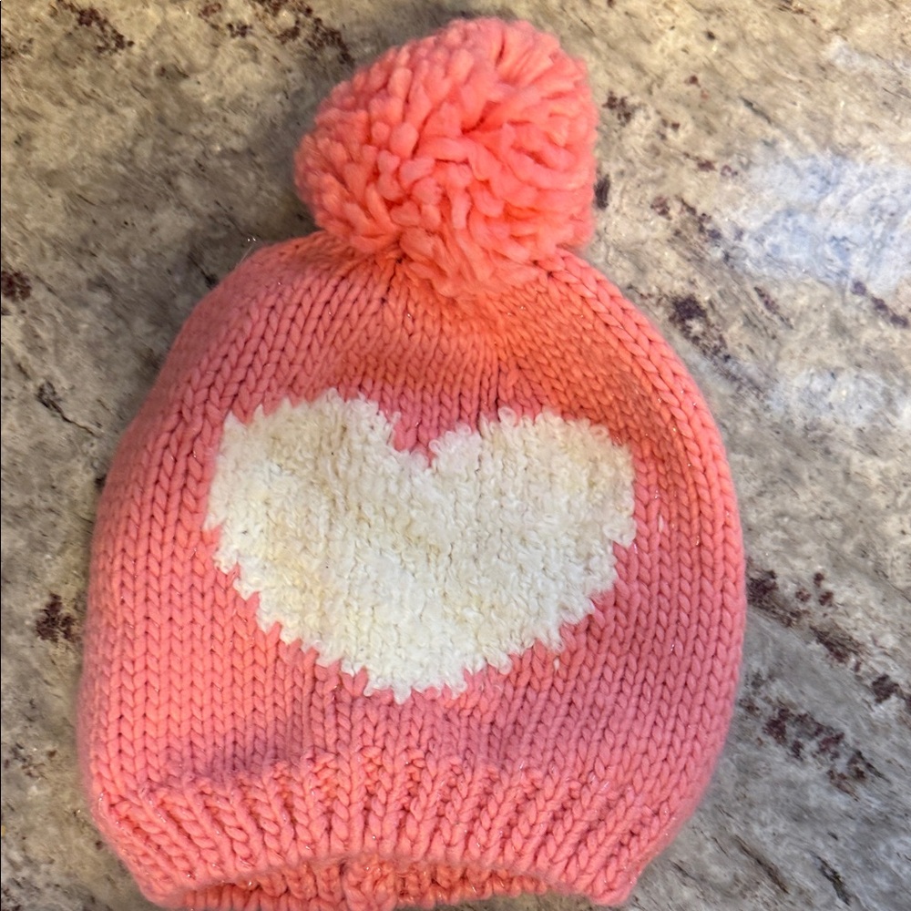 Joe Fresh Coral Knit Beanie with Cream Heart